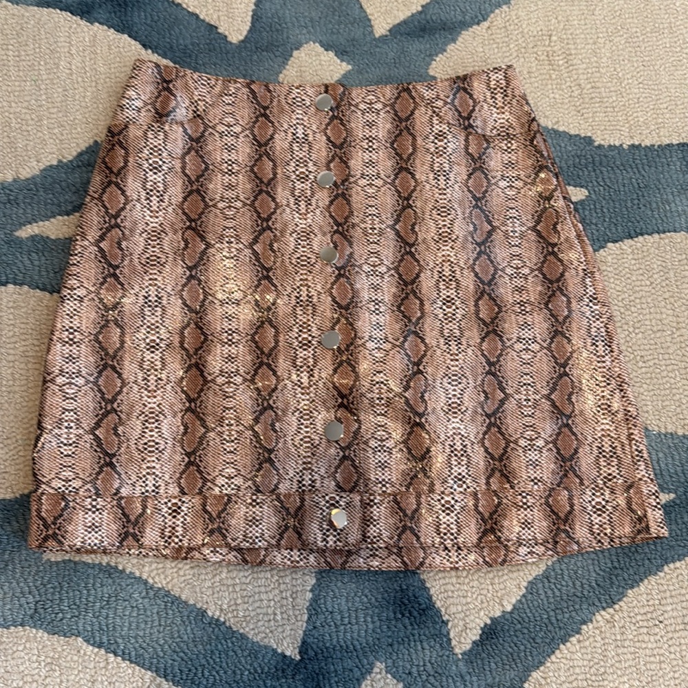 Topshop Snakeskin Button Up Mini Skirt - Size 2